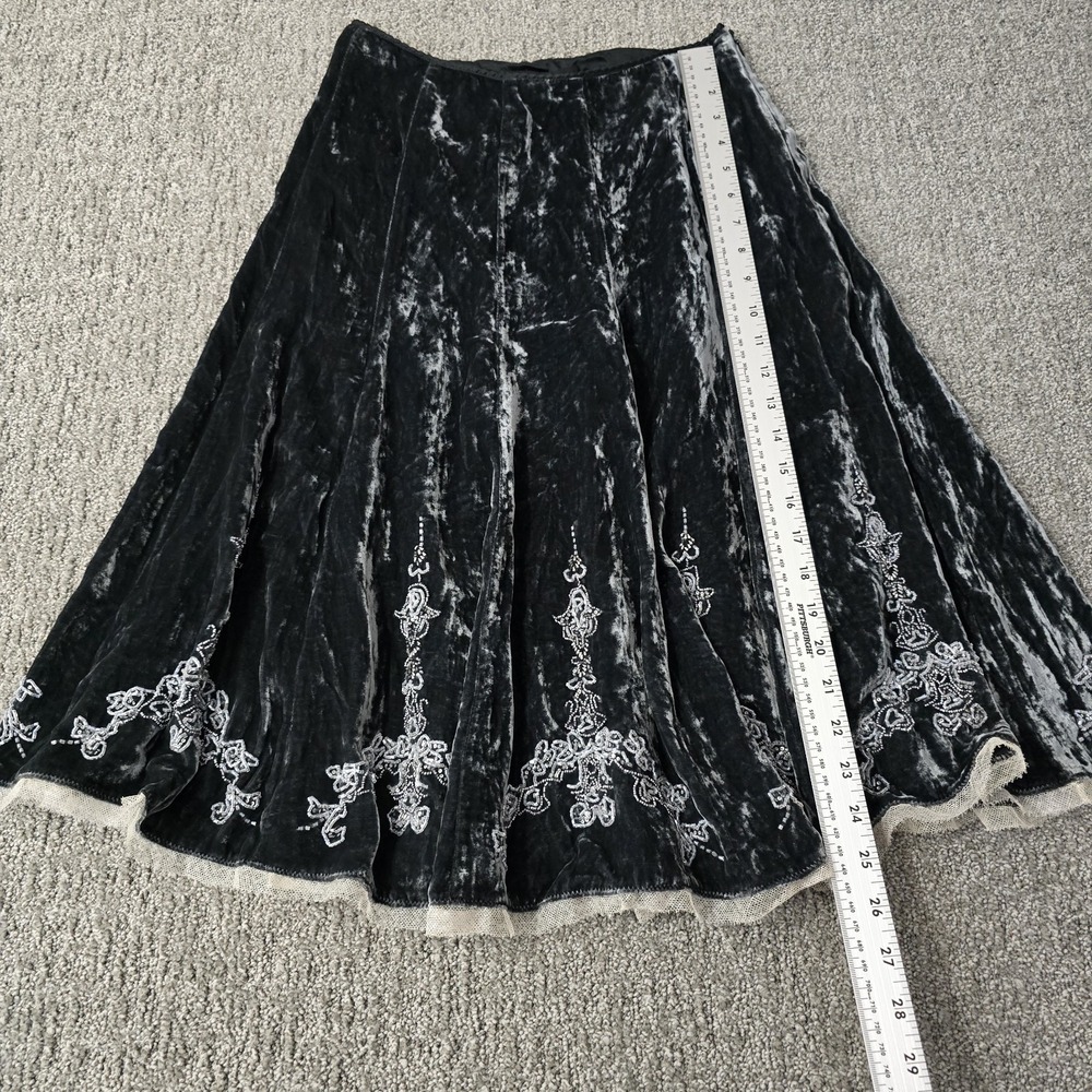 Elie Tahari Beaded Silk Velvet Embroidered Midi Skirt Black Gothic Romantic 2 - Picture 4 of 7